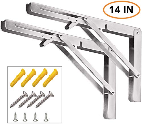 DOKU 14" Folding Shelf Brackets, Max Load 400 lb Heavy Duty Stainless Steel