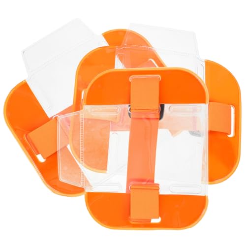 OATIPHO Lot de 3 Porte-Badges de Bras en PVC et Nylon Brassard Élastique Réglable Housse de Protection Orange Support Badge Travail Pratique et Solide pour...