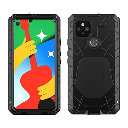 New Arrivals DDJ case for Google Pixel 4A 5G, Rugged Metal Cover with templed Glass, Hard Armor Aluminum Heavy Duty Bumper, Hard Tough Shock Reduction Dust-Proof Case for Google Pixel 4A 5G (Black)