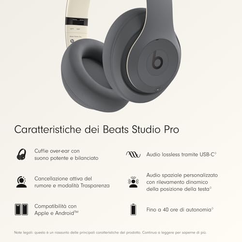 Beats Studio Pro – Wireless Bluetooth Noise Cancelling Headphones, Personalised Spatial Audio, USBC Lossless Audio, Apple & Android Compatibility, Up to 40 Hours Battery Life – Sand Grey