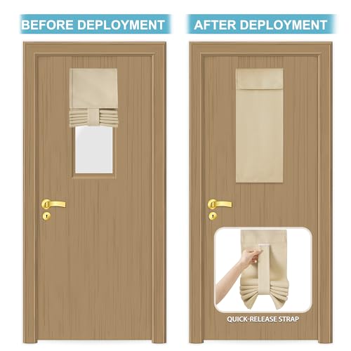 Image of RYB HOME Classroom Door Window Cover, Blackout Shades for Classroom Windows and Doors Cover Lockdown Shades, Room Darkening Design Blocks Views, W 8 x L 36, 1 Panel, Biscotti Beige