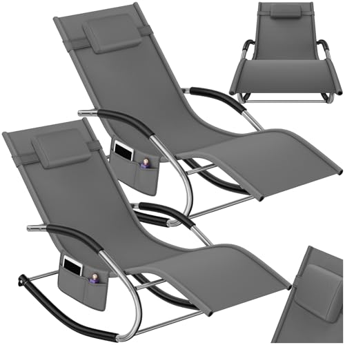 tectake® Lot de 2 Chaise longue ergonomique 62 x 146 x 92 cm Balancement doux, Transat...