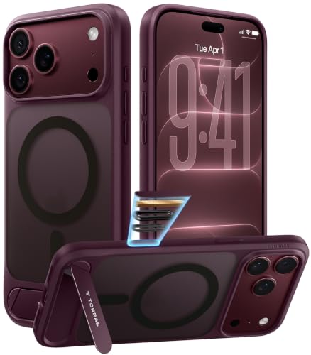 TORRAS Strong Magnetic & Seamless Stand for iPhone 18 Pro Case, Burgundy