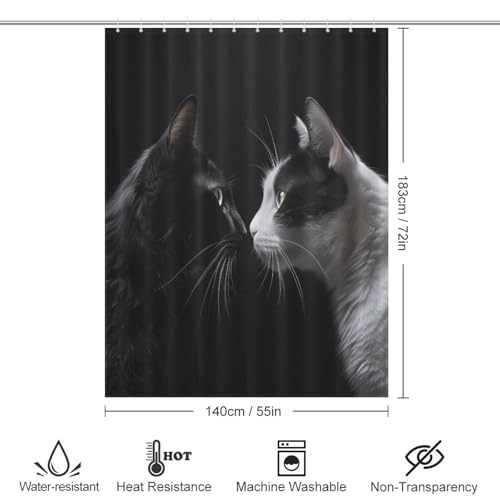 Tissu rideau de douche chat imperméable polyester lavable pour baignoire maison - 4