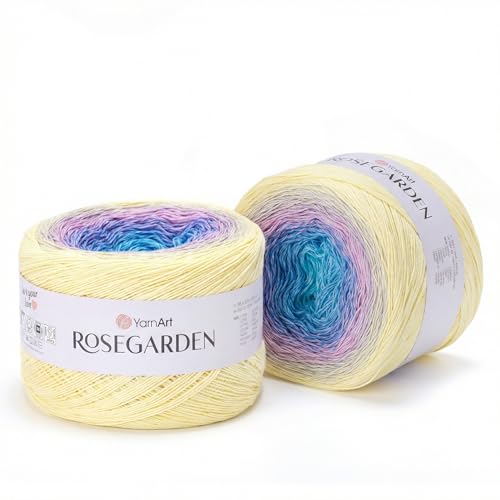 Image of Yarn Art Flowers Rosegarden 100% Cotton 250gr 8.80 oz 1094yds Multicolor Cotton Yarn Rainbow Crochet Yarn Spring Summer (332)