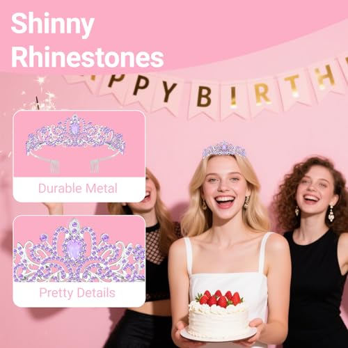 Tiara Crown for Women, Headband Hair Accessories for Birthday Wedding Party Costume Purple