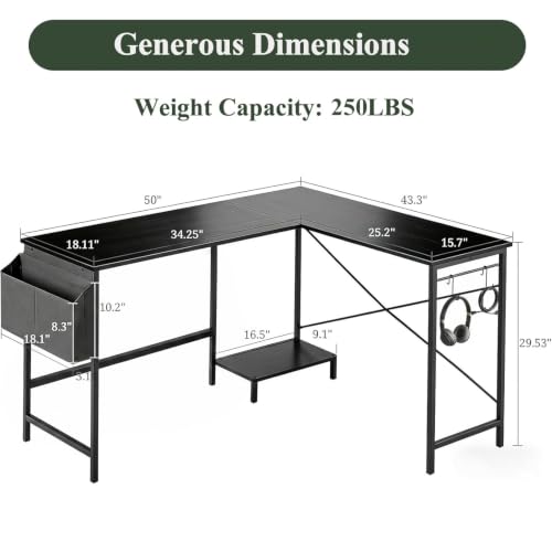 L Shaped Desk, 50 Inch Reversible Computer Desk with CPU Stand - Image 3