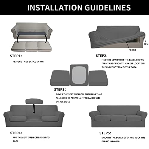 Image of Easy-Going 4 Pieces Stretch Soft Couch Cover for Dogs - Washable Sofa Slipcover for 3 Separate Cushion Couch - Elastic Furniture Protector for Pets, Kids (Sofa, Grey, Large) | Sofa Slipcover for Stretch 3 Separate Sectional Cushion Couch - Furniture Protector for Pets, Kids Grey
