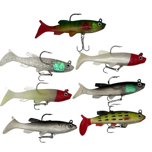 HALYXS 7 pcs - Soft Minnow, Fishing Lures, Bass Lures, Treble Hook, Realistic Bait - Soft Plastic