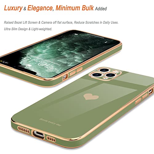 Teageo For Iphone 11 Pro Max Case For Girl Women Cute Love-Heart Luxury Bling Plating Soft Back Cover Raised Full Camera Protection Bumper Silicone Shockproof Phone Case For Iphone 11 Pro Max, Green #TOP3