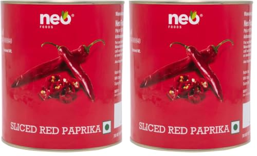 Image of Neo Sliced Red Paprika 3 Kg Tin I Ready-to-Eat Fibre-Rich Topping for Snacks and Salads I Enjoy as Topping for Pizza, Salad, Burger and Sandwich I Mix in Your Cheese dip for Spicy Touch I (Pack of 2)