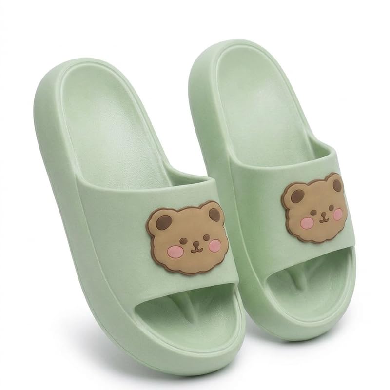 Image of Wolvesden Cute Bear Womens Slip-On Slides | Lightweight & Super-Soft EVA Flip Flops | Daily Wear Slippers For Girls | For Everyday, Casual and Lounge Wear & Outings