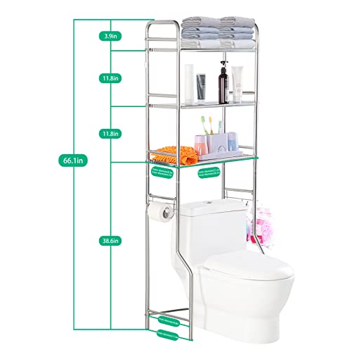 Susunnus OTTS-3 Over The Toilet Storage 3 Tier S,Bathroom Shelves Over Toilet,Freestanding Space Saver With Toilet Paper Holder,Stainless Steel,Pragmatic thumb #1