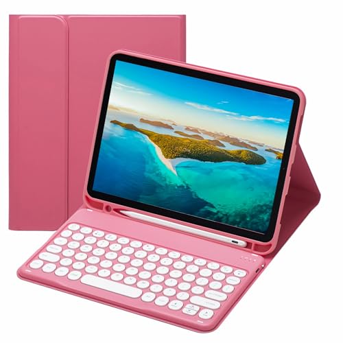 XFTeoux Clavier Étui pour Ipad Air 6 13Inch 2024, Cute Round Keyboard Color Wireless Detachable, Leather Folio Cover with Pencil Holder pour Ipad Air 6Ème Génération,Rouge