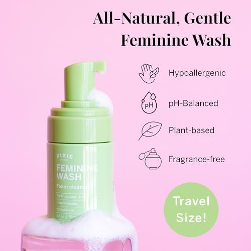 Image of Pixie Feminine Wash - Foaming Cleaner with Natural Ingredients - More Foam Wash in Bottle Than Other Brands - pH Balanced & Plant Based - For Your Menstrual Cups and Discs, TSA Approved 2.5 fluid oz