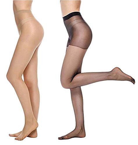 TENDSY Women's Soft Nylon Fabric High Waist and Pantyhose Stockings Excellent Stretch (Black and Beige, Free Size) (Pack of 2 Pcs) - Image 3 thumbnail