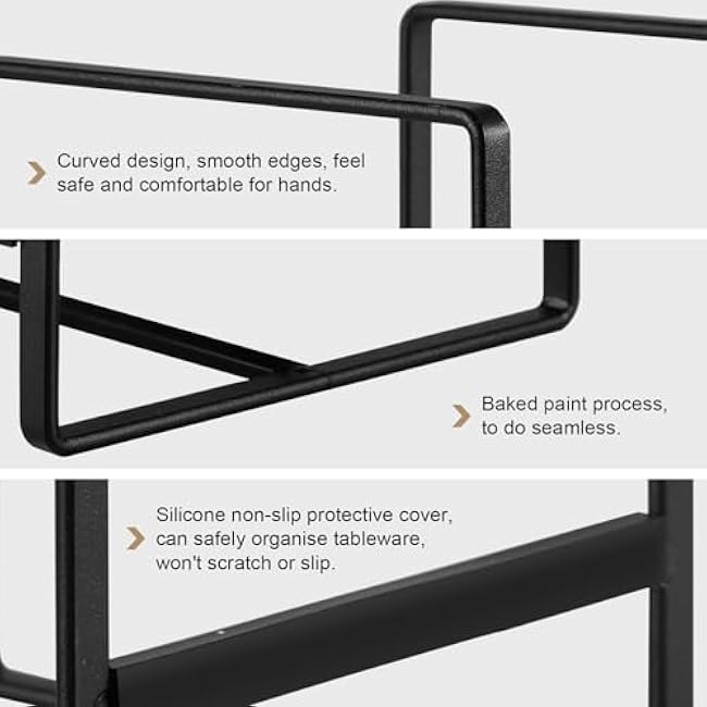 Plate Holder Organizer 3 Pack Metal Upright Dish Rack Plate and Bowl Storage Organizer for Kitchen Cabinets Counter Cupboard (1 Large and 2 Small, Black)