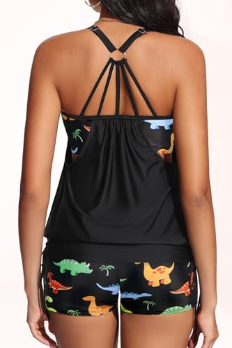 Image of Holipick Blouson Tankini Swimsuits for Women - Two Piece Tummy Control Bathing Suit with Shorts Modest Swimwear