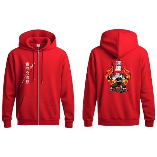 Image of Anime Zipper Hoodie for Men Stylish | Regular Fit Demon - Slayer Printed Hoodie | Cotton Fleece Long Sleeve Zip Up Hoodie Sweatshirts