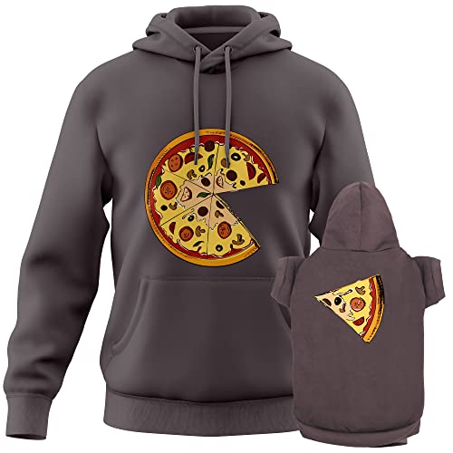 APPARELYN Matching Hoodies for Dogs and Humans Pizza Pie Pizza Slice Pet & Owner Sweaters - Soft Dog Sweatshirt Set Charcoal
