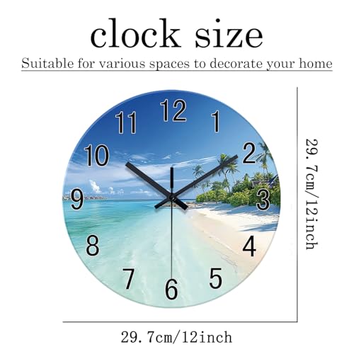 Image of XFM Blue Beach Wall Clocks Battery Operated 12 Inch Coastal Nautical