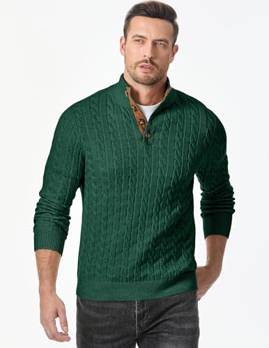 Image of JMIERR Men's Cable Knit Pullover Sweater Casual Long Sleeve Stand Collar Button Knitted Sweaters