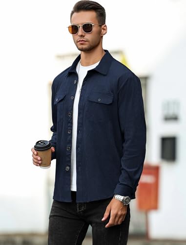 Image of ZAFUL Men's Faux Suede Button Down Shirts Jacket Lightweight Shirt Jacket Long Sleeve Work Coat Solid Color Overshirt