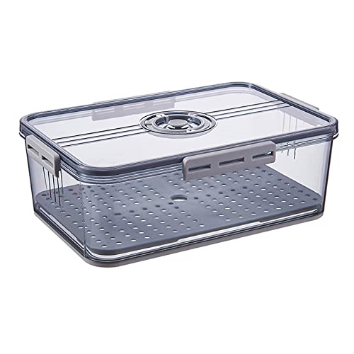 Huaqinglian Fridge Produce Saver Food Storage Bin with removable Drain Tray, Stackable Refrigerator Organizer Fresh Keeper Container with timer lid For Kitchen Produce Fruit Vegetables storage (B-M)