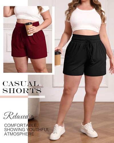 Neer 3 Pack Women's Plus Size Sweat Shorts, Cotton Drawstring Lounge Shorts Casual Summer Lightweight Soft Short with Pockets4