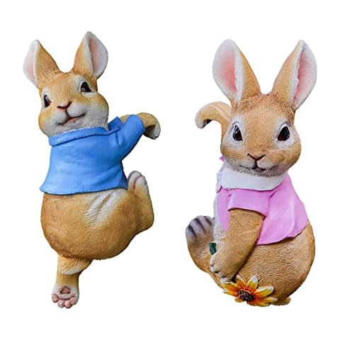MCDSAJ Planter Pot Hanger Decorations, Rabbit Flower Pot Resin Creative 3D Craft Rabbit Figurines Climbing Decoration Animal Ornaments for Office Desk Home Garden Pot Decor Cover
