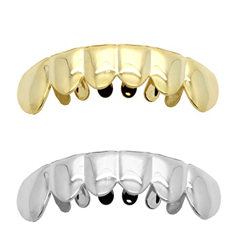 Hip Hop Lower Teeth Silver Platinum & 14K Gold Plated Mouth Grillz Set (Bottom) 2 pc Set
