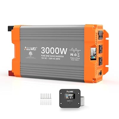 ALLWEI 3000 Watt Pure Sine Wave Inverter - 12V DC to 120V AC Converter