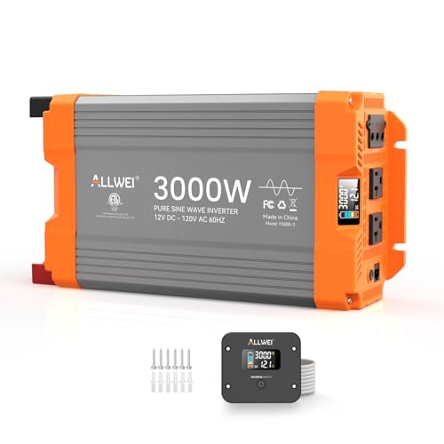 Image of ALLWEI 3000 Watt Pure Sine Wave Inverter - 12V DC to 120V AC Converter