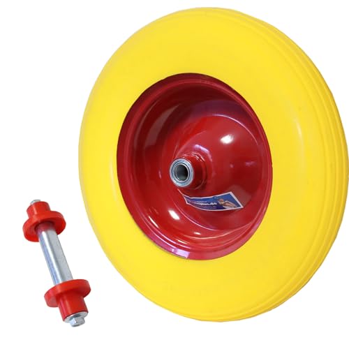 TRUTZHOLM Schubkarrenrad Vollgummi 400mm Pannensicher 4.80/4.00-8 Ø Metallfelge 200 kg mit Achse Rillenprofil PU Stahlfelge Reifen Ersatzrad massives PU Schaum Rad mit hoher Dichte Rad für Schubkarre