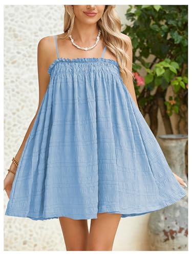 Image of MakeMeChic Women's Babydoll Dress Sleeveless Swing Shirred Mini Dresses | Beach, Summer, Sundress, Ruffle, Casual Dress, Flowy Dress