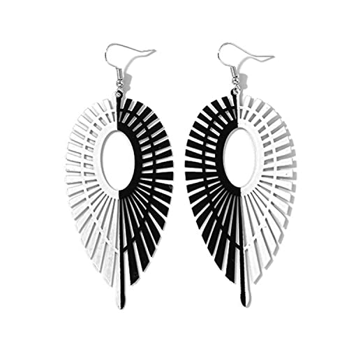 Unique Metal Hollow Personality black and white symmetry Leaf Earrings Bohemian Lightweight leaf Dangle Drop Geometric Earrings for Women Girls Charm Jewelry gift