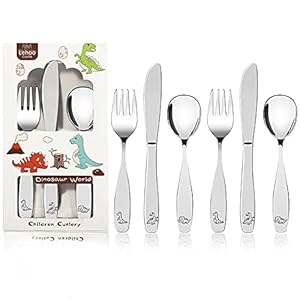 Lehoo Castle Kinderbestek Set 6-delig, Kinderbestek Roestvrij Staal, Bestek Kinderen vanaf 3 jaar, Cromargan Gepolijst (dinosaurus)
