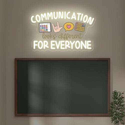 Image of Communication Looks Different For Everyone Neon Sign, Speech Therapy LED Light, Welcome to Speech Room Sign,Therapy Classroom, 16.5 inchx10.4 inch
