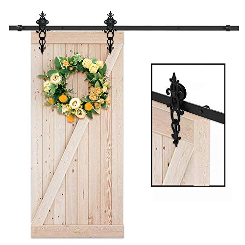 6FT/182cm Schiebetürbeschlag Set, Laufschienen für Schiebetür Hängeschiene Schiebetürsystem Laufschiene Tür Hardware Kit, Schwarz