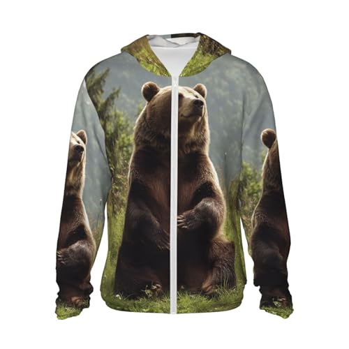 UPF 50+ Sun Protection Hoodie Long Sleeve Hi Bear Sit on the lawn Sun Shirt Rash Guard Fishing Shirts for Men - Main Image