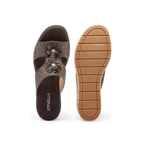 Image of Rhinestone Wedge Sandals for Women, Slip On Open Toe Double Strap Platform