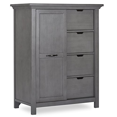 Image of Evolur Belmar Tall Chest in Rustic Grey, with Sliding Door & 3 Spacious Drawers, Comes Assembled, Anti-Tip Kit, Made of Kiln-Dried Hardwood