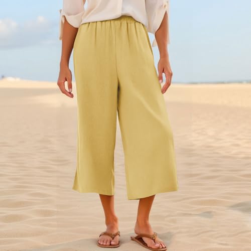 Womens Wide Leg Palazzo Capri Pants Loose High Waisted Wide Leg Lounge Pants Flowy Cropped Beach Work Trousers2