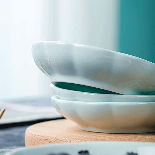 Sizikato 6Pcs Light Blue Porcelain Snack Plates, 4-Inch Flower-Shaped Appetizer Plate Dipping Bowl. #TOP6