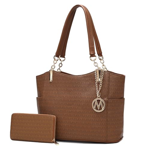 MKF Bolsa de ombro feminina e conjunto de carteira: Bolsa de mão de couro PU – Bolsa de bolso elegante com alça superior, Savannah Tan, Large