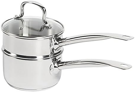 SALT 2-Piece 2 qt. Durable Tempered Glass Lid and Stainless Steel Double Boiler, Measures 14.76" L x 7.28" W x 7.28" H