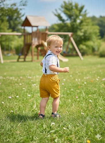 Image of Volunboy Baby Boy Formal Short Set Toddler Summer Gentleman Outfit Kid Short Sleeve Bowtie Shirt Suspender Shorts Suit