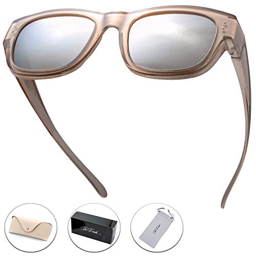 Image of The Fresh High Definition Polarized Wrap Around Shield Sunglasses for Glasses - Leather Eyeglasses Case
