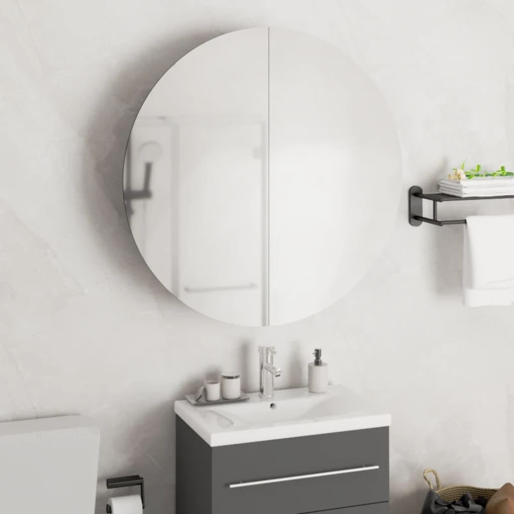 Modern Grey Bathroom Cabinet, Engineered Wood, 21.3 Inch Round LED Mirror, Wall Mount Storage for Toiletries, Stylish Home Organization