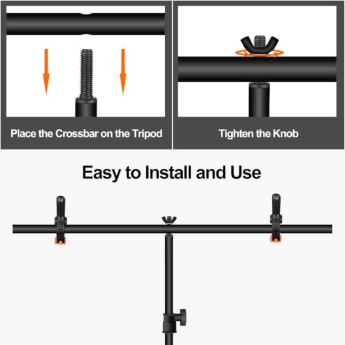 Image of EMART Photography T-Shaped Background Stand 3x6.5ft Adjustable Photo Tripod Stand with 2 Spring Clamps for Video Studio